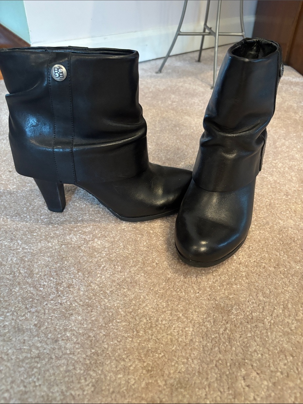 BCBG Black Folded Cuff Mid-Calf Heeled Boots